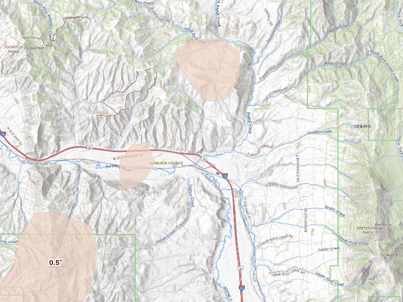 Radar-estimated hail-size map of the storm over Inkom, ID