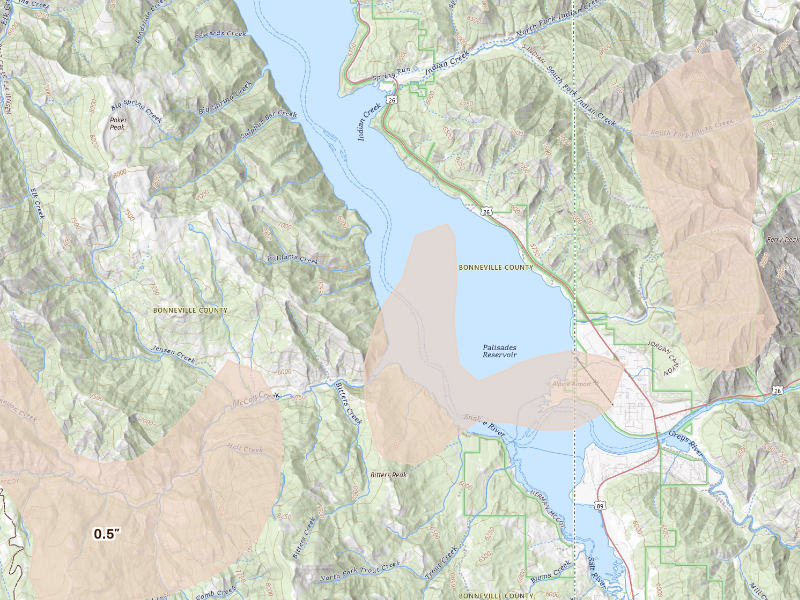 Radar-estimated hail-size map of the storm over Irwin, ID