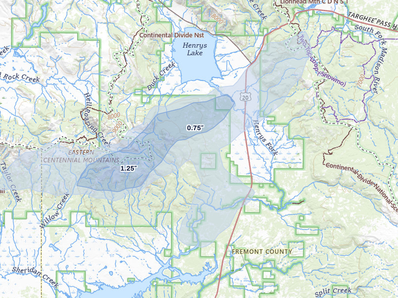 NEXRAD radar-signature map of the hail storm over Island Park, ID on Jun 9, 2026