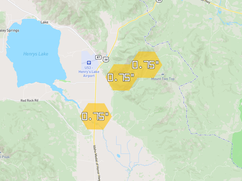 Hail map of Island Park, ID on Jun 9, 2026, hail up to 0.75"