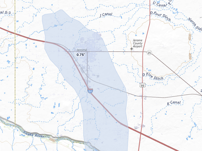 NEXRAD radar-signature map of the hail storm over Jerome, ID on Apr 10, 2026