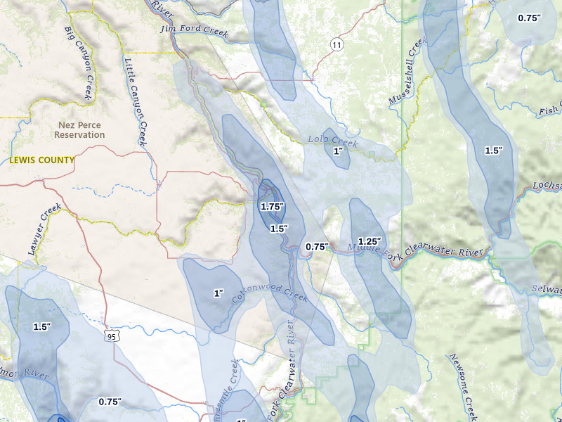 NEXRAD radar-signature map of the hail storm over Kamiah, ID on May 28, 2026