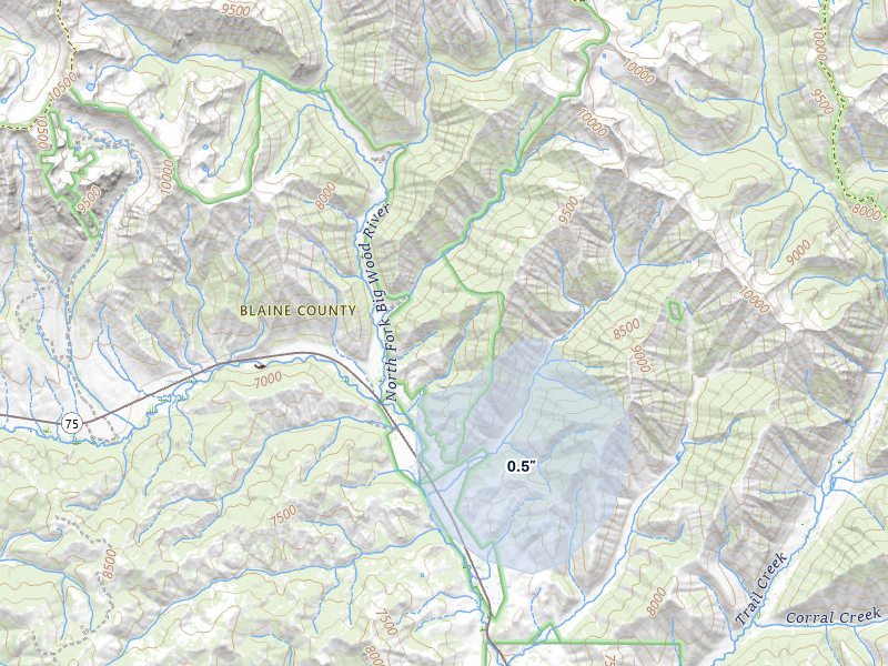 NEXRAD radar-signature map of the hail storm over Ketchum, ID on Jul 29, 2026