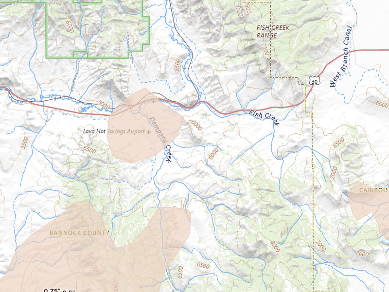 Radar-estimated hail-size map of the storm over Lava Hot Springs, ID on Aug 23, 2026