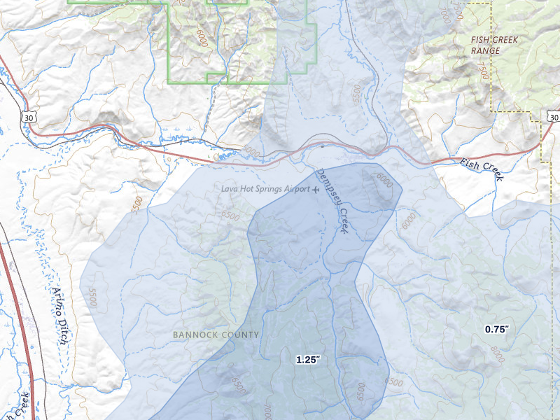 NEXRAD radar-signature map of the hail storm over Lava Hot Springs, ID on Aug 23, 2026