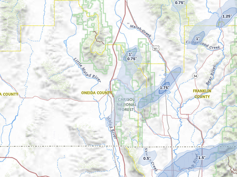 NEXRAD radar-signature map of the hail storm over Malad City, ID on Jun 27, 2026