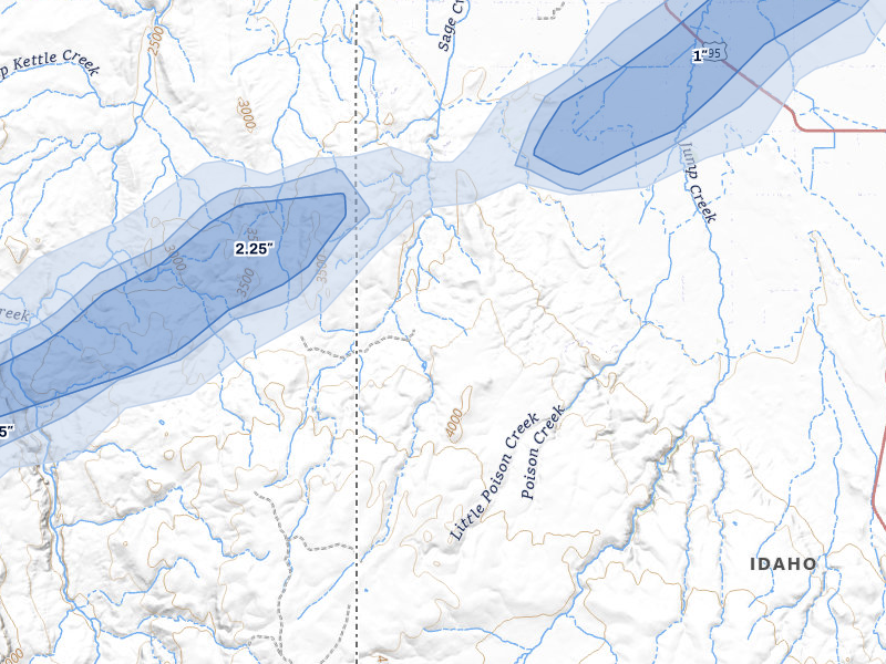 NEXRAD radar-signature map of the hail over Marsing, ID