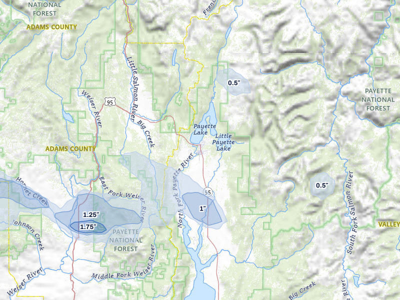 NEXRAD radar-signature map of the hail storm over McCall, ID on May 28, 2026