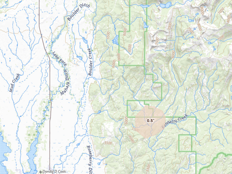 Radar-estimated hail-size map of the storm over McCall, ID on Aug 15, 2026