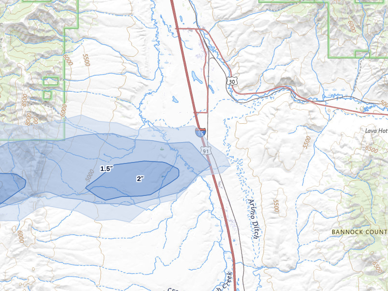 NEXRAD radar-signature map of the hail storm over McCammon, ID on Jul 21, 2026