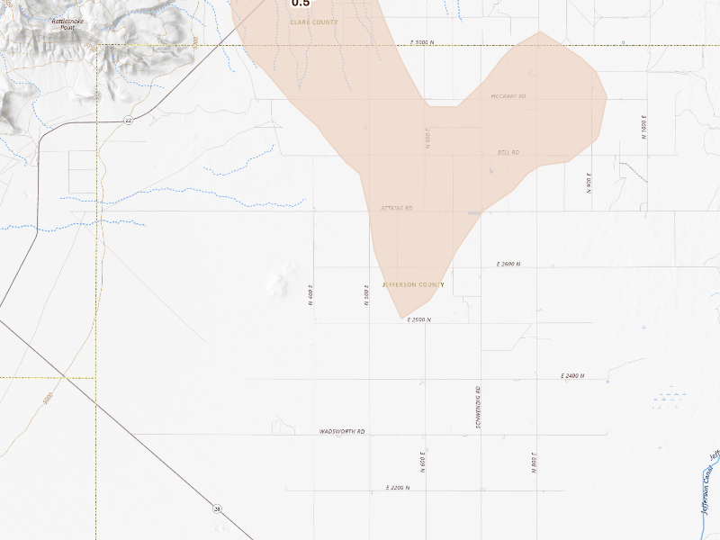Radar-estimated hail-size map of the storm over Monteview, ID