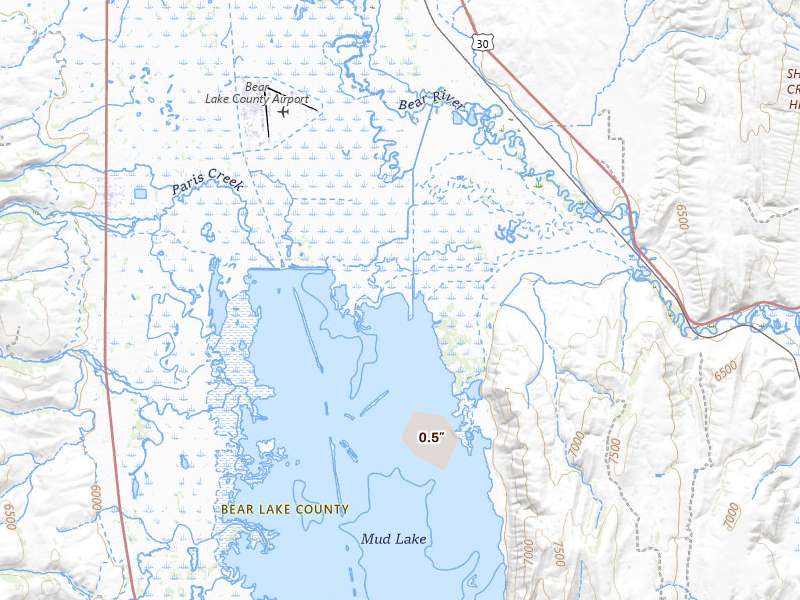 Radar-estimated hail-size map of the storm over Montpelier, ID on Apr 11, 2026