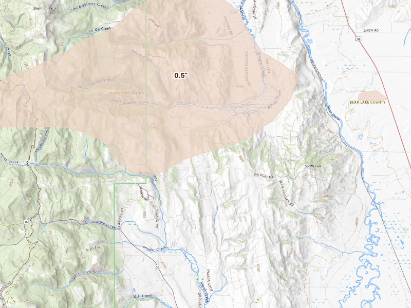 Radar-estimated hail-size map of the storm over Montpelier, ID