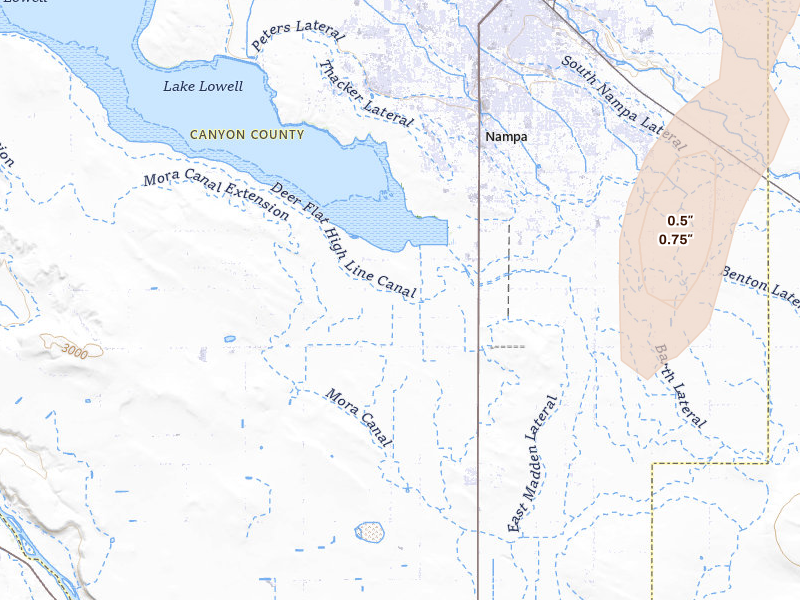 Radar-estimated hail-size map of the storm over Nampa, ID