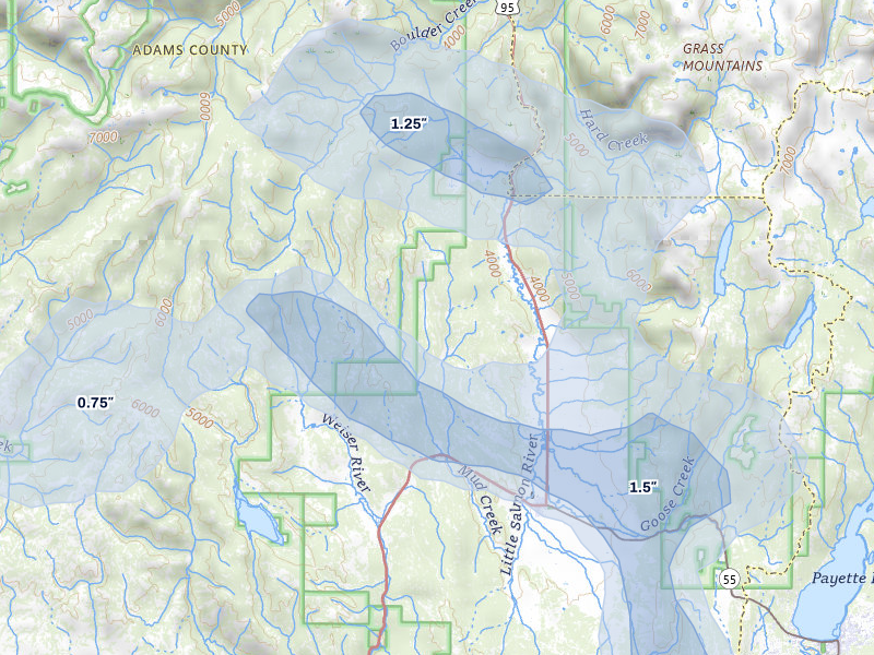 NEXRAD radar-signature map of the hail storm over New Meadows, ID on May 27, 2026