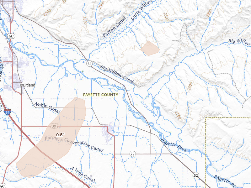 Radar-estimated hail-size map of the storm over New Plymouth, ID