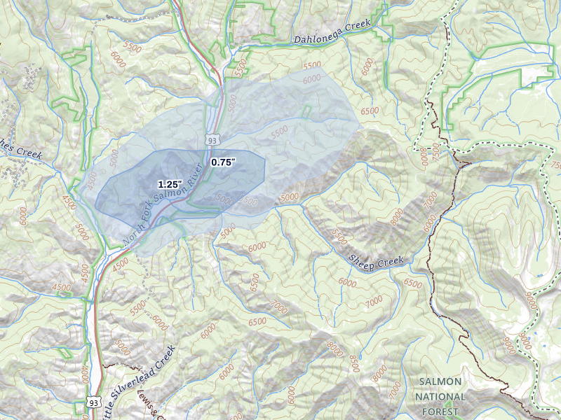NEXRAD radar-signature map of the hail storm over North Fork, ID on Jul 8, 2026