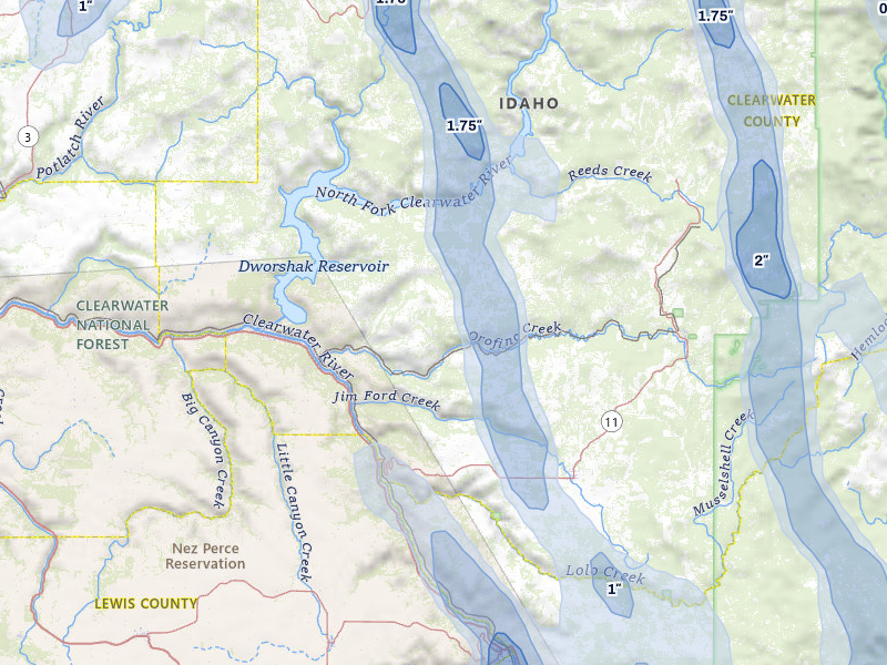 NEXRAD radar-signature map of the hail storm over Orofino, ID on May 28, 2026