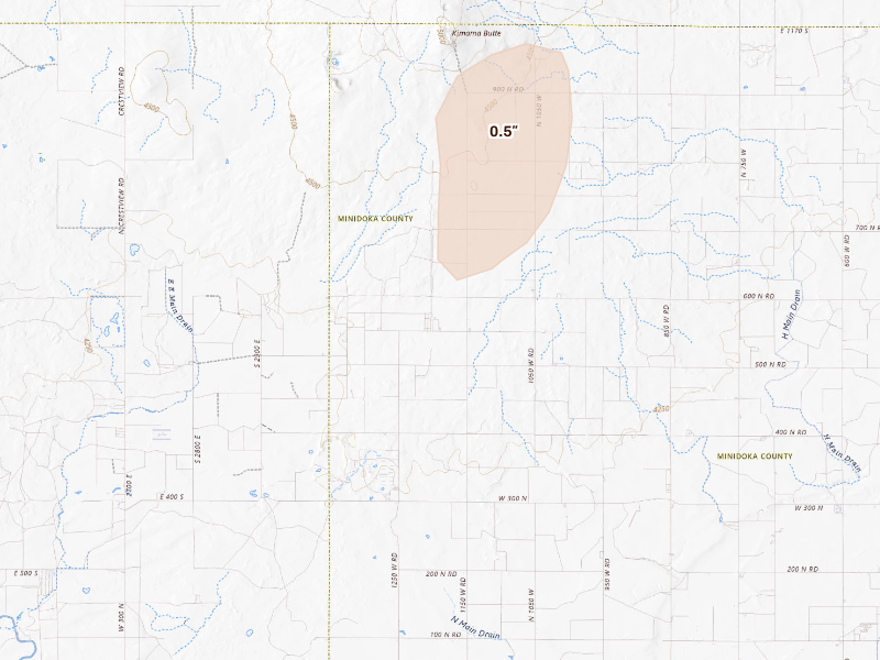 Radar-estimated hail-size map of the storm over Paul, ID