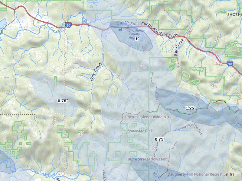 NEXRAD radar-signature map of the hail storm over Pinehurst, ID on May 28, 2026