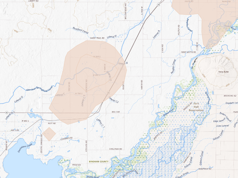 Radar-estimated hail-size map of the storm over Pingree, ID