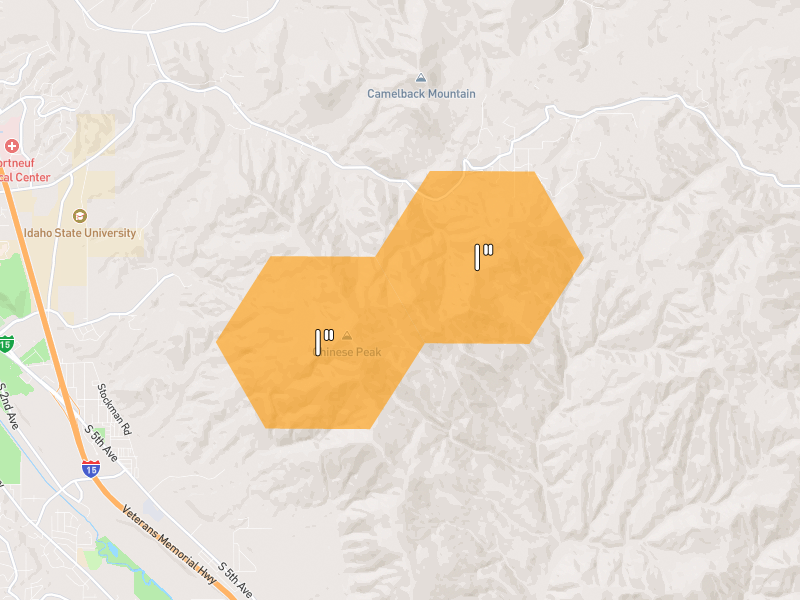 Hail map of Pocatello, ID on Jul 24, 2026, hail up to 1"