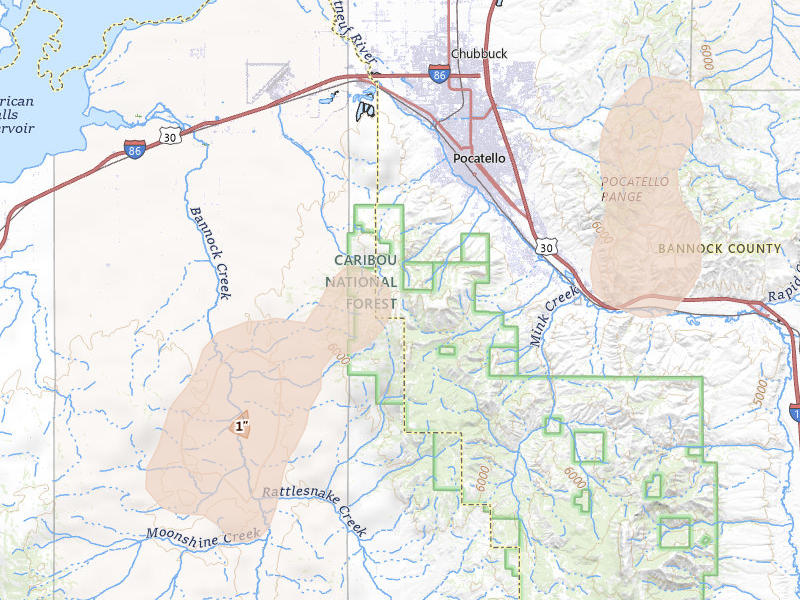 Radar-estimated hail-size map of the storm over Pocatello, ID on Jul 29, 2026