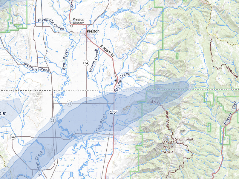 NEXRAD radar-signature map of the hail storm over Preston, ID on Jun 27, 2026