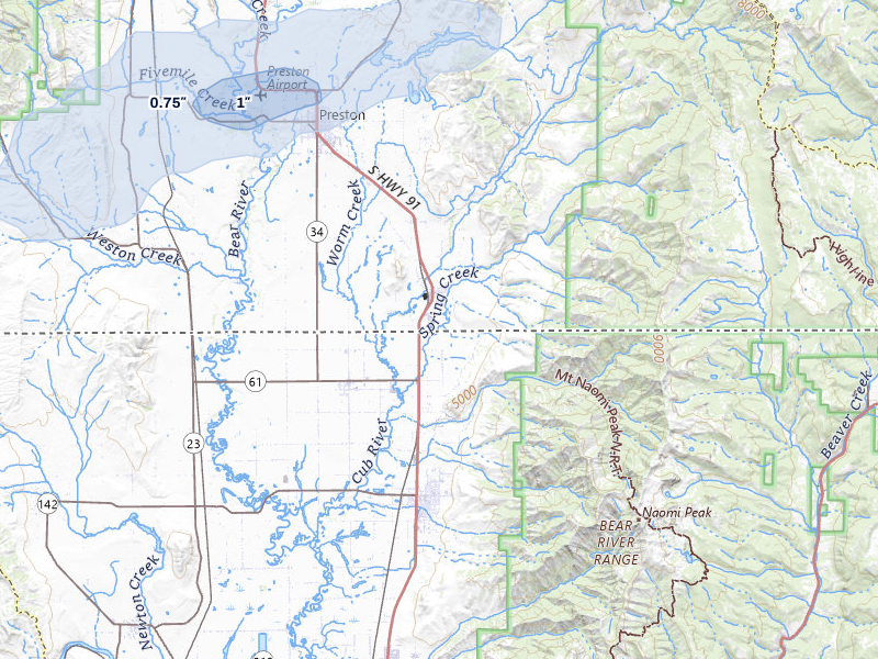 NEXRAD radar-signature map of the hail storm over Preston, ID on Jul 7, 2026