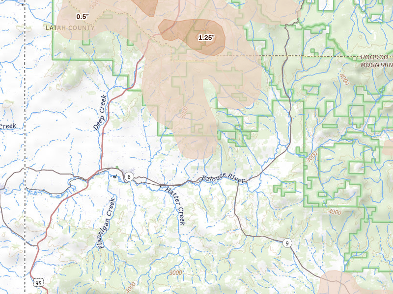 Radar-estimated hail-size map of the storm over Princeton, ID on May 28, 2026