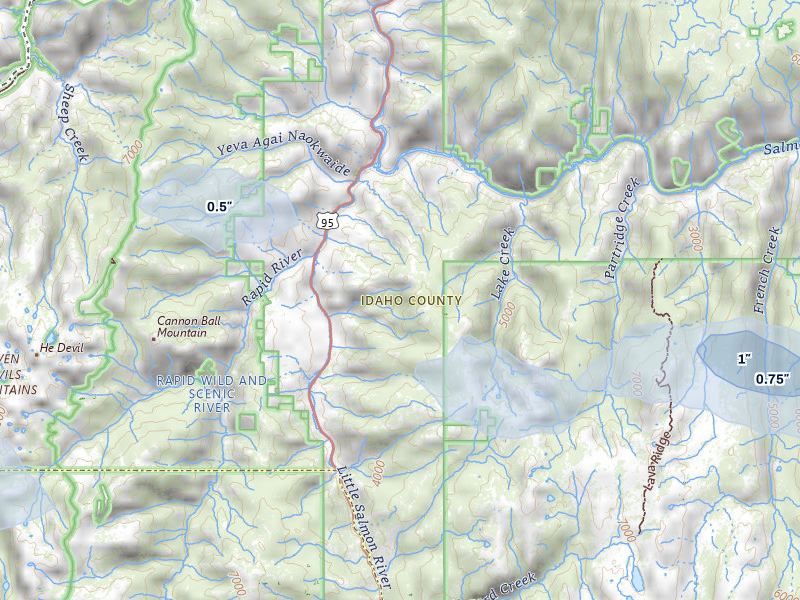 NEXRAD radar-signature map of the hail storm over Riggins, ID on May 27, 2026