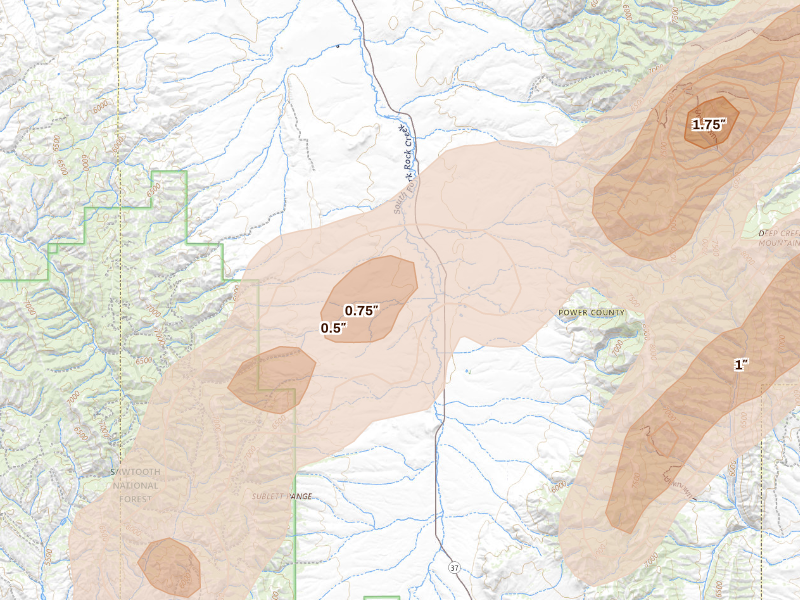 Radar-estimated hail-size map of the storm over Rockland, ID