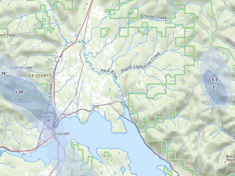 NEXRAD radar-signature map of the hail storm over Sandpoint, ID on May 28, 2026