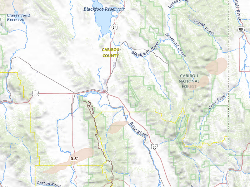 Radar-estimated hail-size map of the storm over Soda Springs, ID
