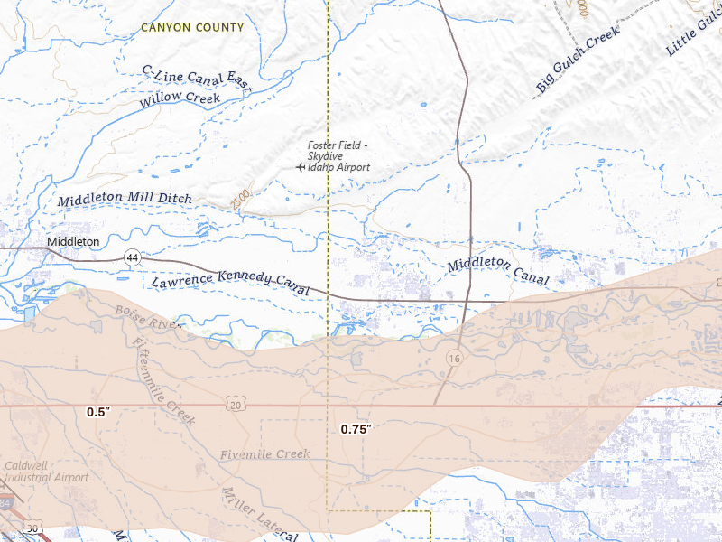 Radar-estimated hail-size map of the storm over Star, ID on Jun 26, 2026