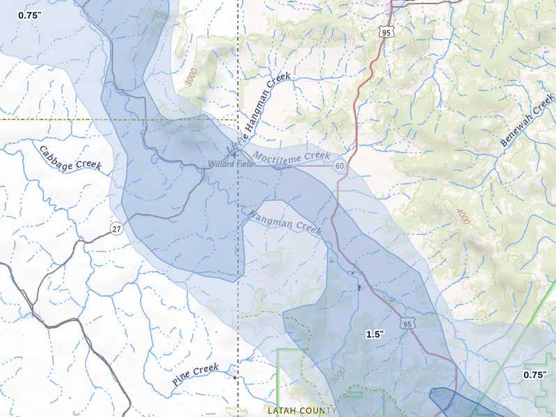 NEXRAD radar-signature map of the hail storm over Tensed, ID on May 28, 2026