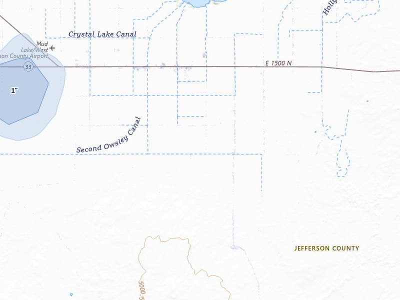 NEXRAD radar-signature map of the hail storm over Terreton, ID on Aug 16, 2026