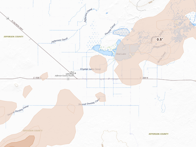 Radar-estimated hail-size map of the storm over Terreton, ID