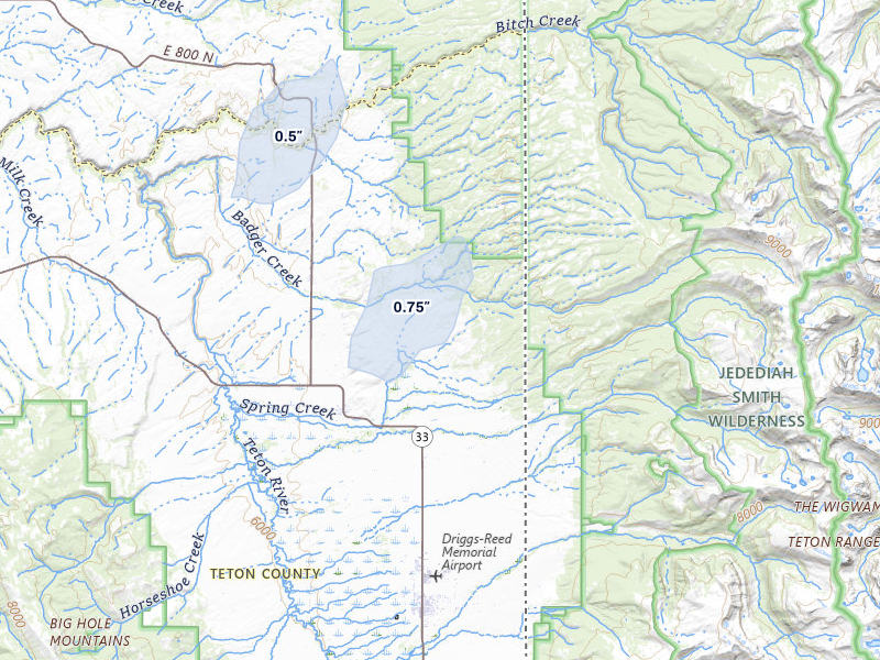 NEXRAD radar-signature map of the hail storm over Tetonia, ID on Jul 6, 2026