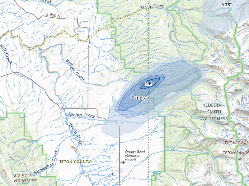 NEXRAD radar-signature map of the hail storm over Tetonia, ID on Jul 26, 2026