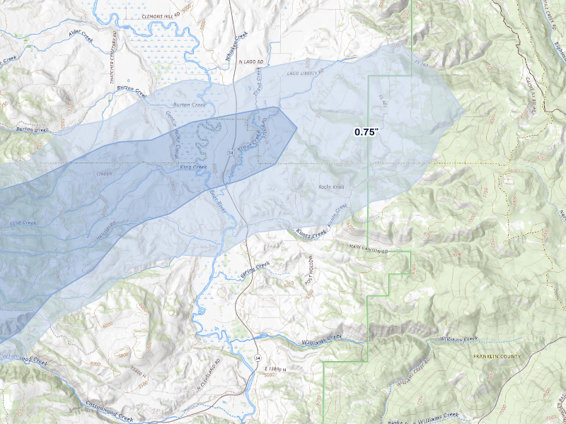 NEXRAD radar-signature map of the hail storm over Thatcher, ID on Aug 24, 2026