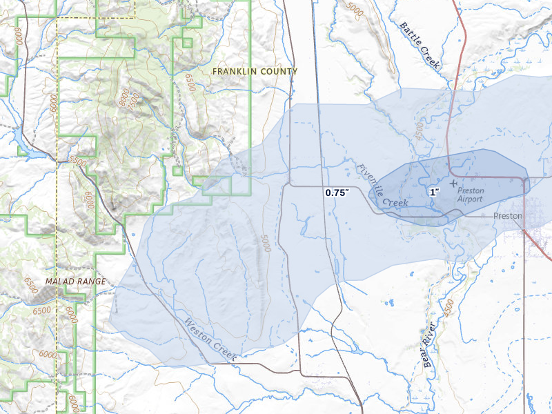 NEXRAD radar-signature map of the hail over Weston, ID