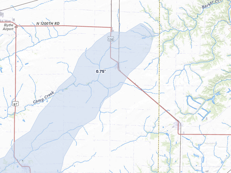 NEXRAD radar-signature map of the hail over Adair, IL
