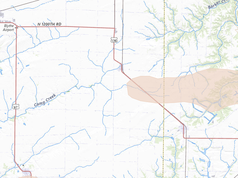 Radar-estimated hail-size map of the storm over Adair, IL on May 4, 2026