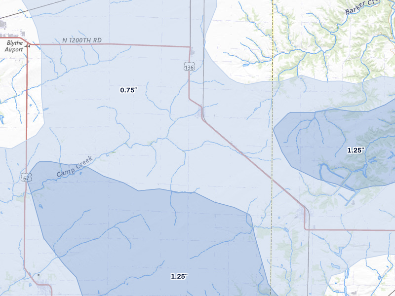 NEXRAD radar-signature map of the hail storm over Adair, IL on May 4, 2026