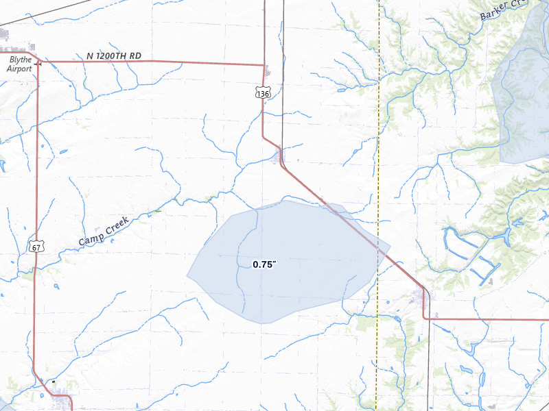 NEXRAD radar-signature map of the hail storm over Adair, IL on Jun 9, 2026
