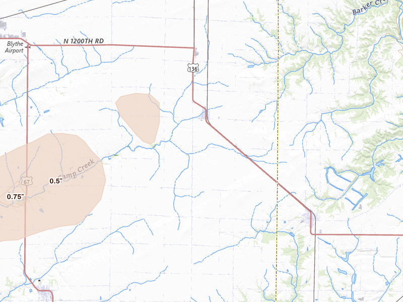 Radar-estimated hail-size map of the storm over Adair, IL