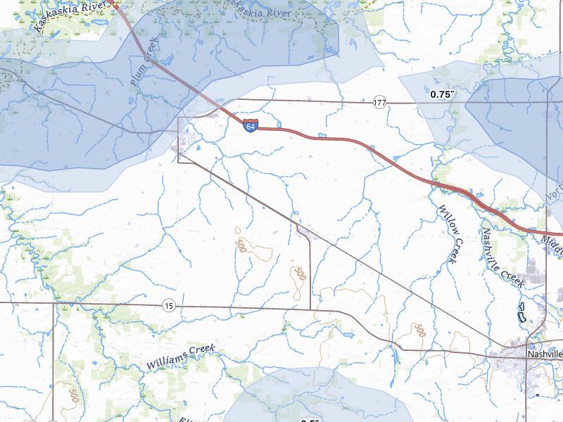 NEXRAD radar-signature map of the hail storm over Addieville, IL on Apr 27, 2026