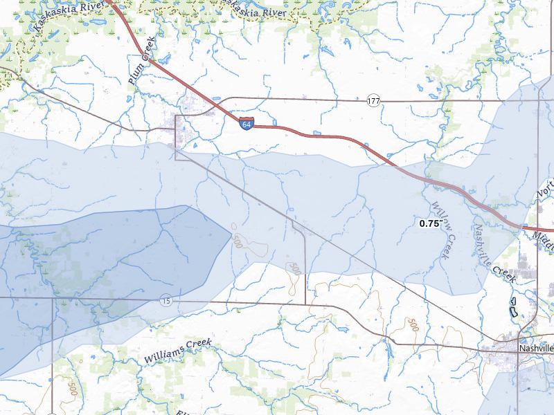 NEXRAD radar-signature map of the hail storm over Addieville, IL on Jul 10, 2026