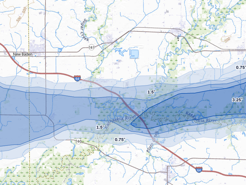 NEXRAD radar-signature map of the hail over Albers, IL